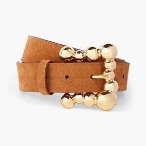 Sandro Tan Leather Belt with Gold Buckle